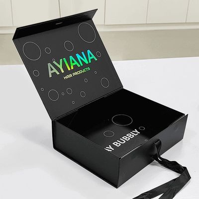 جعبه هدیه مستطیل لوکس مشکی مغناطیسی با پوشه کاغذی لوگو چاپ سفارشی