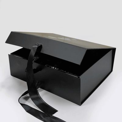 جعبه هدیه مستطیل لوکس مشکی مغناطیسی با پوشه کاغذی لوگو چاپ سفارشی