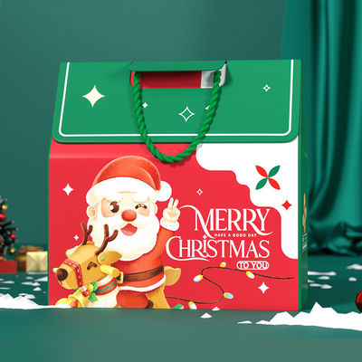 جعبه هدیه کریسمس لوکس سفارشی بسته بندی با دسته 157g کاغذ هنر 1000g مقوا