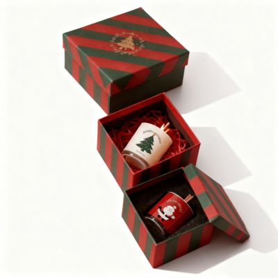 جعبه های کاغذی کریسمس مقوایی رنگارنگ سفارشی عمده فروشی کارخانه با درب و پایه و جعبه های شمع با مهر زنی