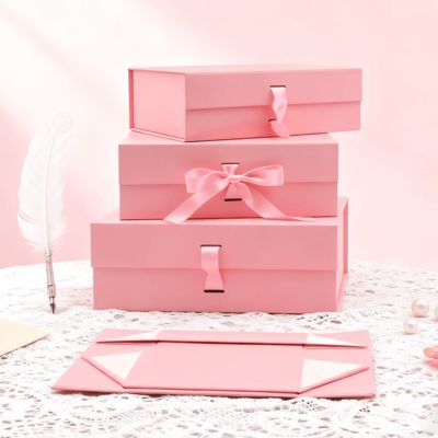 جعبه تاشوی روبان با کیفیت لوگوی سفارشی صورتی مشکی مستطیل شکل بسته بندی کاغذ هنری مغناطیسی برای لمینیت مات برجسته