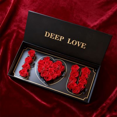 جعبه های هدیه گلدار سفارشی محبوب I LOVE U سازگار با محیط زیست جعبه های کاغذی مغناطیسی بازیافتی بسته بندی برای جعبه هدیه گل رز