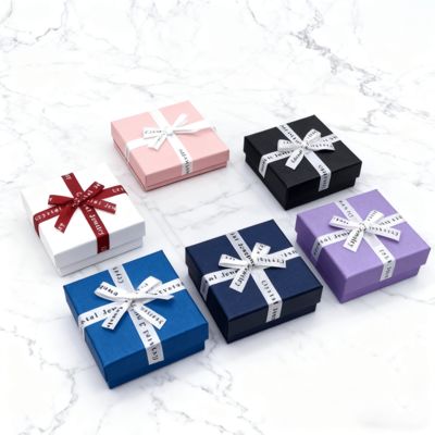 بسته بندی سفارشی جواهرات انگلیسی پاپیون روبان آسمان زمین جعبه مربع پوشش مقوایی ظریف برای گوشواره حلقه جعبه