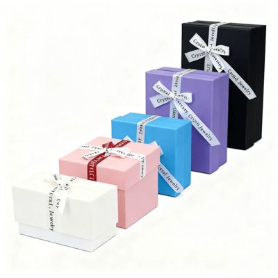 بسته بندی سفارشی جواهرات انگلیسی پاپیون روبان آسمان زمین جعبه مربع پوشش مقوایی ظریف برای گوشواره حلقه جعبه