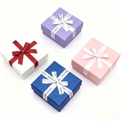 بسته بندی سفارشی جواهرات انگلیسی پاپیون روبان آسمان زمین جعبه مربع پوشش مقوایی ظریف برای گوشواره حلقه جعبه