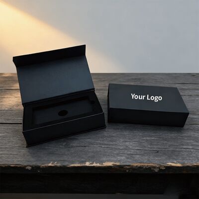 Custom Logo Black  Magnetic Gift Box With Paper Inserts Premium Rigid Packaging For Watch Credit Card Earring